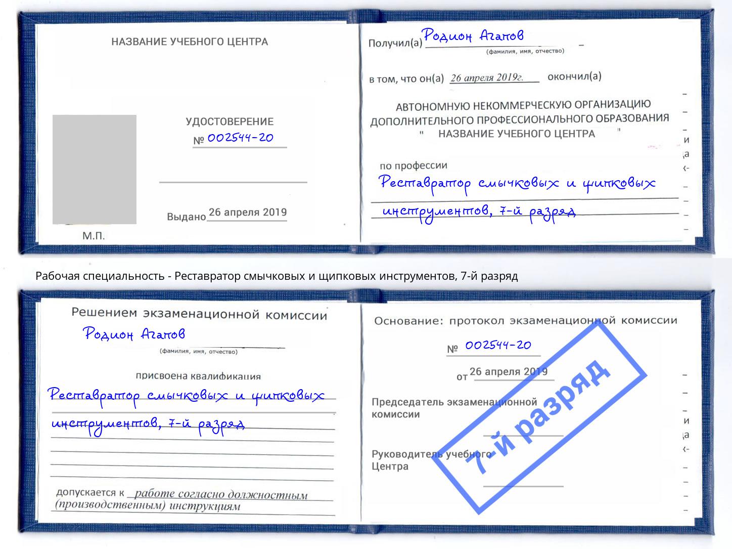 корочка 7-й разряд Реставратор смычковых и щипковых инструментов Кстово