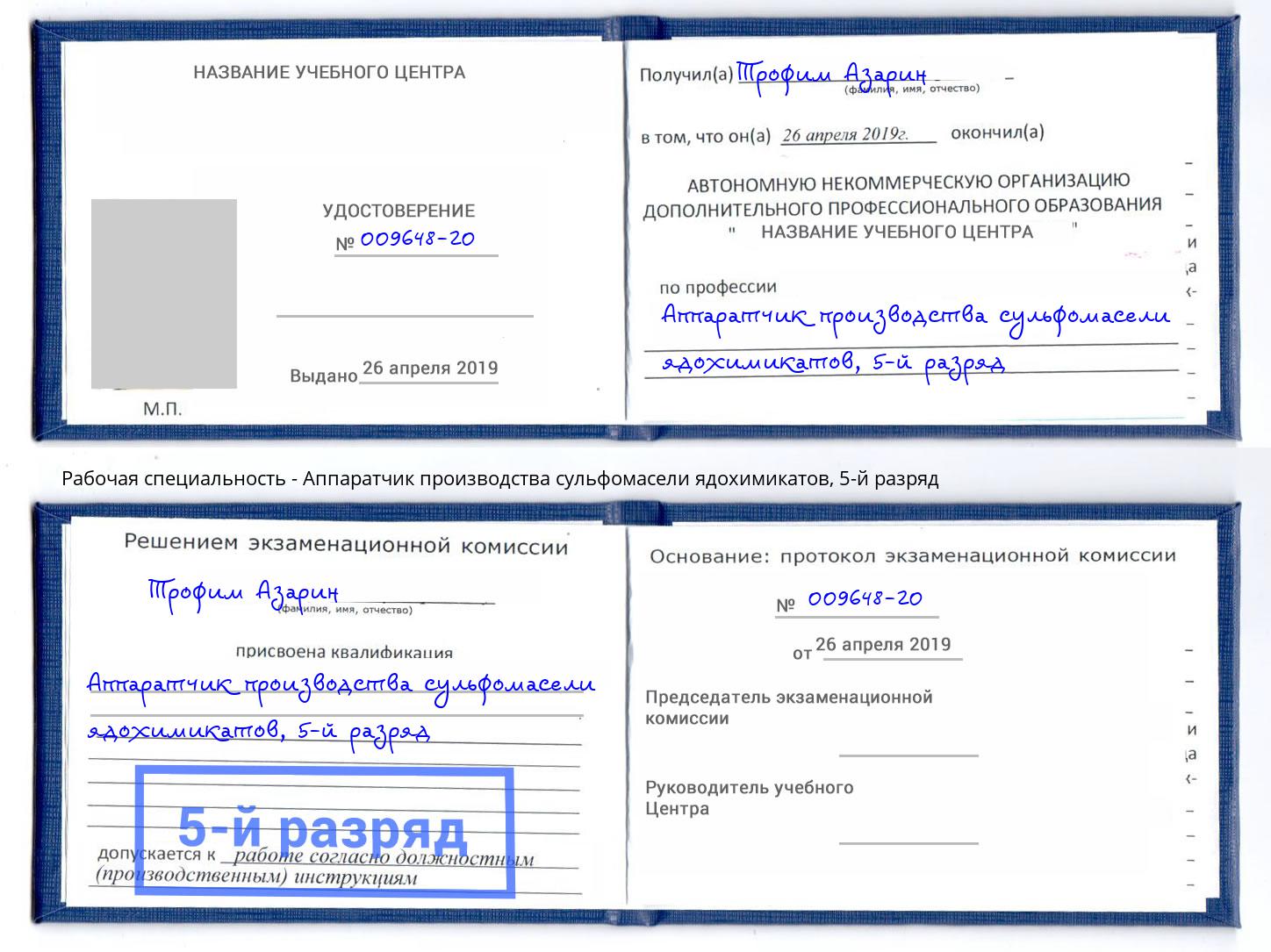 корочка 5-й разряд Аппаратчик производства сульфомасели ядохимикатов Кстово