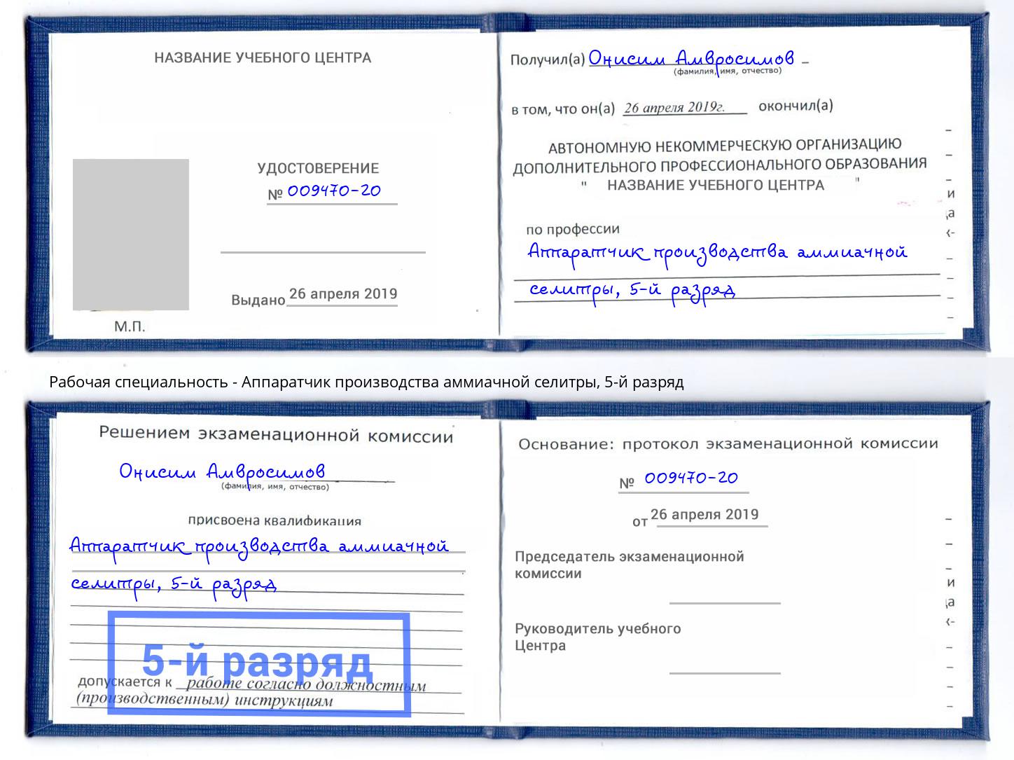 корочка 5-й разряд Аппаратчик производства аммиачной селитры Кстово