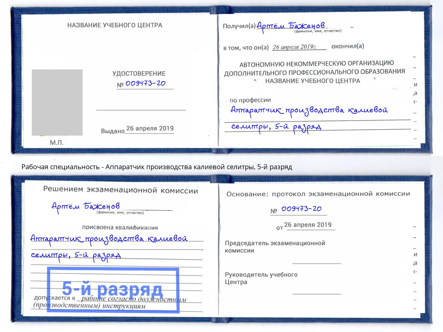 корочка 5-й разряд Аппаратчик производства калиевой селитры Кстово
