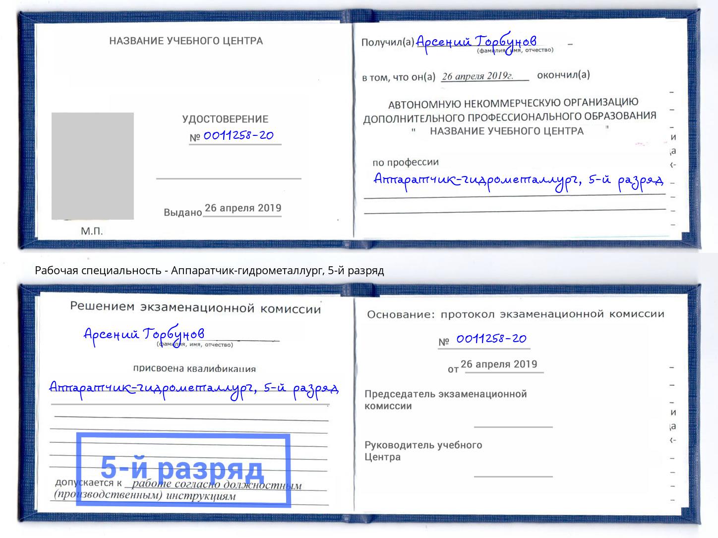 корочка 5-й разряд Аппаратчик-гидрометаллург Кстово