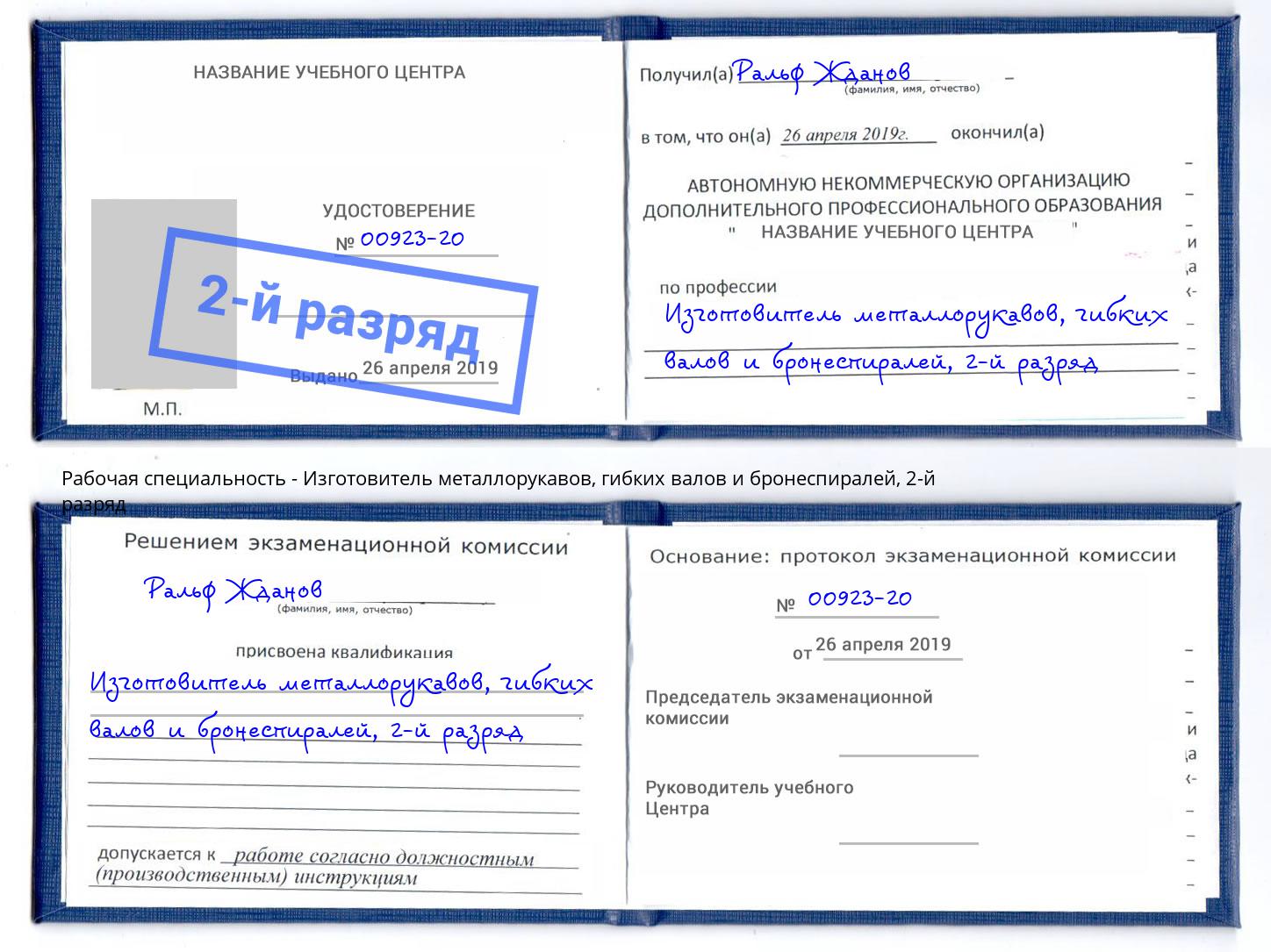 корочка 2-й разряд Изготовитель металлорукавов, гибких валов и бронеспиралей Кстово